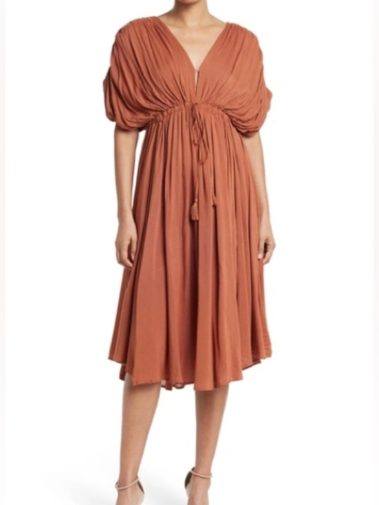 Wishlist Dresses & Skirts - Wishlist Rust-Orange Midi Dress with Drawstring